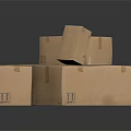 Stacked Brown Cardboard Boxes Sealed With Packing Tape On Dark Surface