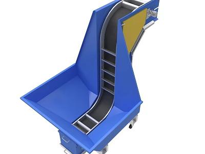 Industrial Blue Inclined Conveyor Equipment With Transport Belt And Mobile Base 3d model
