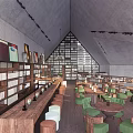 Modern Building Exterior With Concrete Walls Wooden Slats Glass Doors Triangular Roof And Bamboo Plants