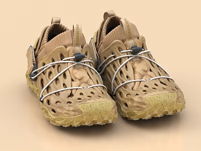 Light Brown Casual Shoes With Breathable Hollow Design And White Laces 3d model