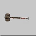Traditional Decorative Weapon Hammer With Metal Head Carved Patterns And Red White Woven Handle