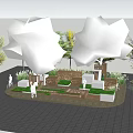 Illuminated Outdoor Art Installation With Cube Structures Green Lawn And Trees