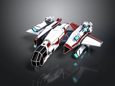 Futuristic White And Red Aerospace Spaceship With Wings And Glowing Thrusters 3d model