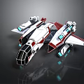 Futuristic White And Red Aerospace Spaceship With Wings And Glowing Thrusters