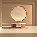 Modern Display Shelves With Wooden Structure In Beige Interior And Circular Window Design