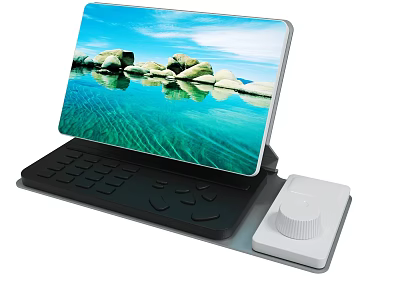 2 in 1 Tablet with Keyboard Dock Scenic Nature Screen and White Dial Controller 3d model