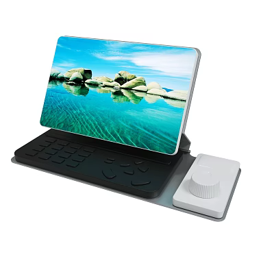 2 in 1 Tablet with Keyboard Dock Scenic Nature Screen and White Dial Controller 3d model