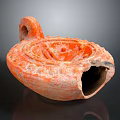 Ancient Orange Carved Pottery Sculpture With Decorative Handle And Open Design 3d model