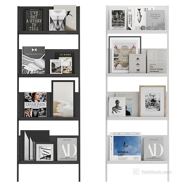 Modern Bookcase Interior With Open Shelves Books Photo Frames And Magazines 3d model 