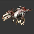 Realistic 3D Dinosaur Model With Red And White Striped Spiked Back Open Mouth 3d model