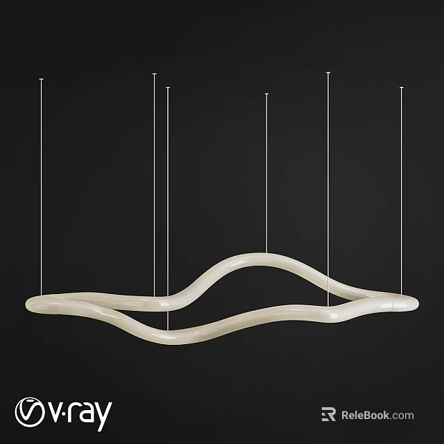 Elegant Modern White Wave Shaped Curved Chandelier Hanging With Thin Suspension Wires 3d model 