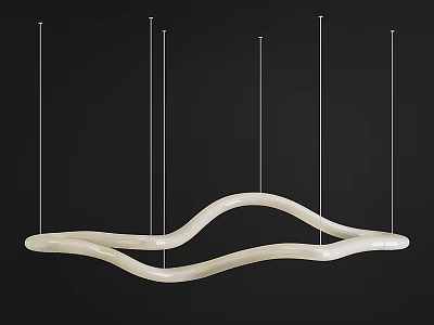 Elegant Modern White Wave Shaped Curved Chandelier Hanging With Thin Suspension Wires 3d model
