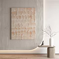 Beige Decorative Painting With Irregular Patterns On Striped Wall White Vase And Dried Branches 3d model