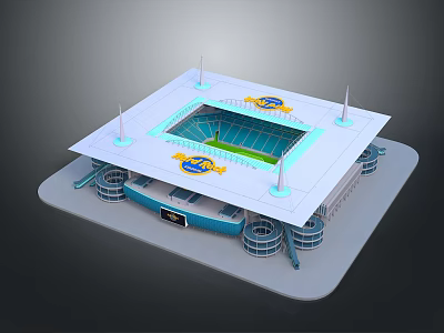 Modern Stadium Architectural Design With Blue Roof Seating Area And Emblem 3d model