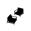 Leisure Chairs Brown Leather Light Fabric With Black Metal Wooden Arms And Square Design