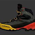 LA SPORTIVA Mountaineering Boots With Yellow Laces Red Sole And Black Upper For Outdoor Use