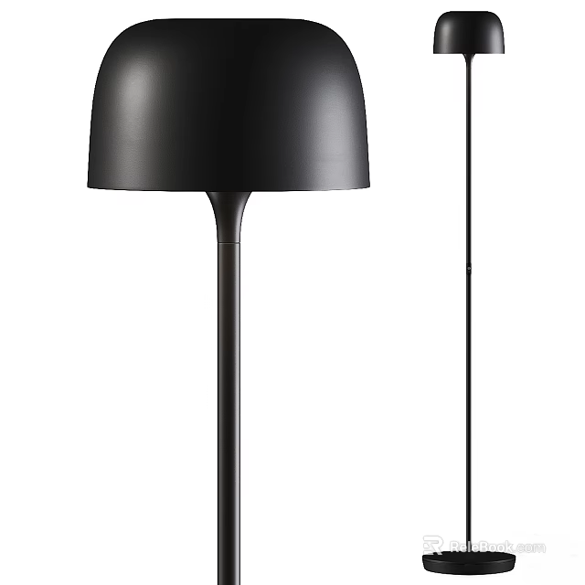 Sleek Black Modern Floor Lamp With Tall Stand And Rounded Shade Design 3d model 