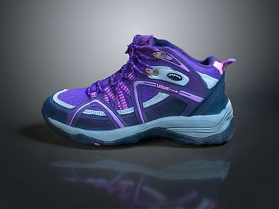 Purple And Blue High Top Sports Shoes With Thick Sole And Lace Up Design 3d model