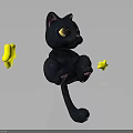 Cute Black Cartoon Cat Character With Pink Ears Yellow Eyes And Yellow Stars