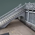 Decorative Stone Staircase With Ornate Metal Railings And Lattice Wall Design