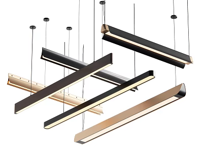 Modern Hanging Pendant Lights with Sleek Linear Black Gold and Silver Design 3d model