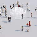 Modern multiplayer square crowd 3d model