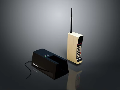 Vintage Beige Mobile Phone With Black Charging Dock Electronic Device 3d model