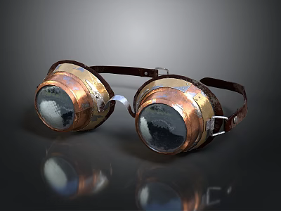 Vintage Copper Frame Protective Goggles With Dark Lenses And Adjustable Strap 3d model