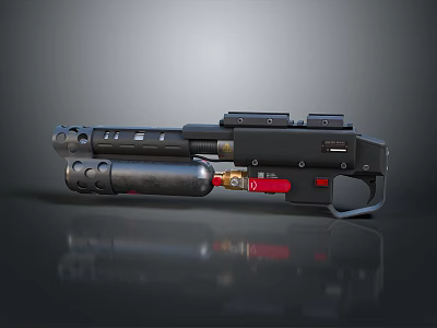 Futuristic Tactical Gun With Black Body Red Component Cylinder Tank And Tactical Grip 3d model