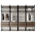 Modern Wardrobe Interior Design With Metal Frame Hanging Rods Wooden Drawers And Open Shelves