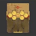 Two Decorative Cardboard Boxes With Hexagonal Yellow Patterns And Red Accents For Scene Construction