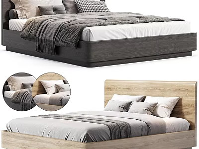 Modern Double Bed Designs Featuring Wooden Headboard Neutral Bedding And Pillows 3d model