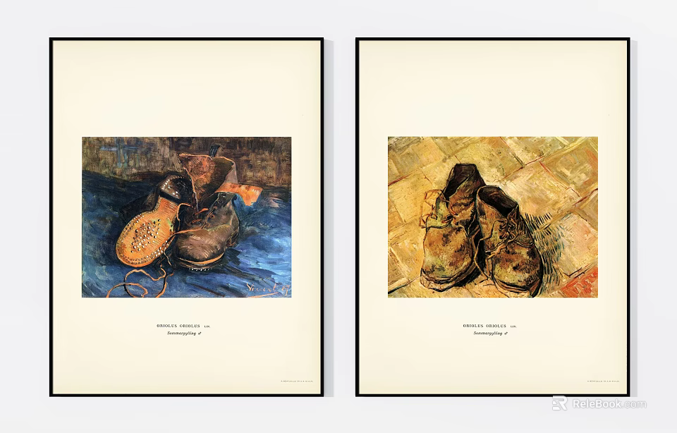 Vintage Shoes Artwork Framed Paintings With Colorful Background And Textured Details 3d model 