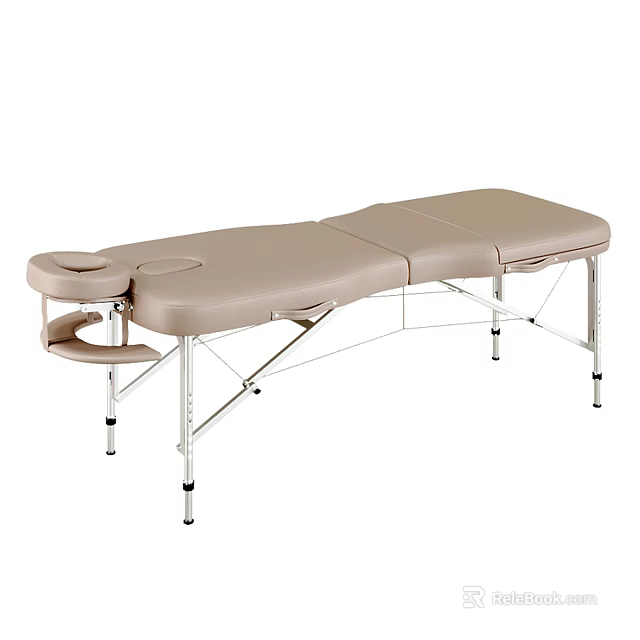 Beige Foldable Massage Table With Metal Frame Adjustable Legs And Side Tray 3d model 
