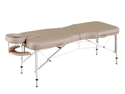 Beige Foldable Massage Table With Metal Frame Adjustable Legs And Side Tray 3d model
