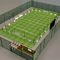 Enclosed Soccer Field With Green Turf Goalposts And Lighting Facilities