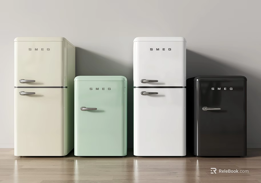 Vintage Fridge Freezers Displayed Side By Side In Various Colors For Home Kitchen 3d model 
