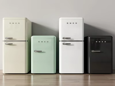 Vintage Fridge Freezers Displayed Side By Side In Various Colors For Home Kitchen 3d model
