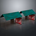 Small Metal Hutches With Green Roofs And Red Side Panels 3d model