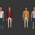 Four Male Characters With Casual And Formal Outfits Including T Shirts Jackets Blazer And Shorts