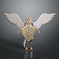 3D Mythical Flying Animal With White Wings Holding Golden Shield In Standing Pose