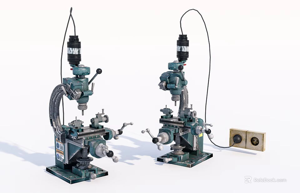Dual Industrial Drilling Machines With Metal Structure Work Lights And Control Unit 3d model 