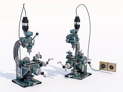 Dual Industrial Drilling Machines With Metal Structure Work Lights And Control Unit 3d model