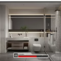 Modern Bathroom Interior Design With Marble Vanity Large Mirror Toilet And Shower Area