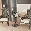 Leisure Chair Combination with Zebra Pattern Backrests Cream Cushions Round Side Table and Decorative Elements 3d model