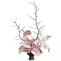 Elegant Flower Arrangement in Vase with Pink Leaves White Orchids and Branches