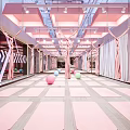 Pink Themed Indoor Yoga Fitness Studio With Mirrored Walls Colored Exercise Balls And Yoga Mats