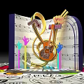 Vibrant Music Themed Art Installation With Guitar Notes And Colorful Decor