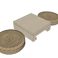 Natural Wooden Bar Stools With Round Woven Seats And Matching Table
