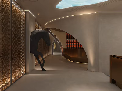 Elevator Lobby With Art Sculpture Decorative Walls And Modern Lighting 3d model